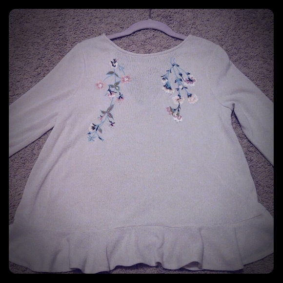 LC Lauren Conrad Tops - Embroidered, Beaded Floral Sweater Top